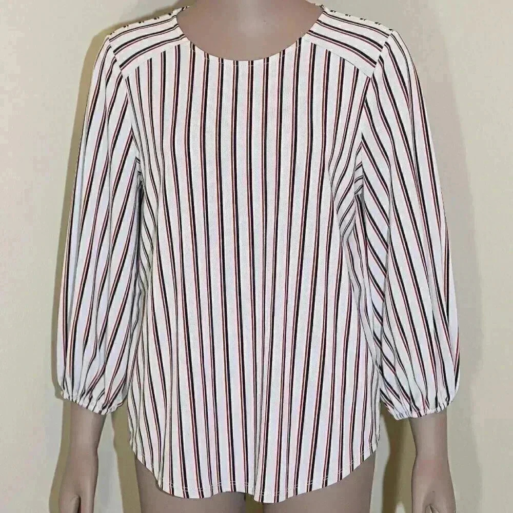 Gray Striped Long Sleeve Blouse Size Medium Fall Work Office Top Formal Evening - Picture 1 of 3